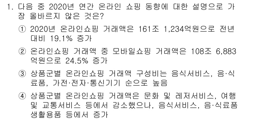 전자상거래관리사_1급 2021년 1번 - 3번이 정답인 이유는 다음과 같습니다. 상풍보다는 온라인쇼핑몰 거래가 구... 에 관한 핵심 기출문제