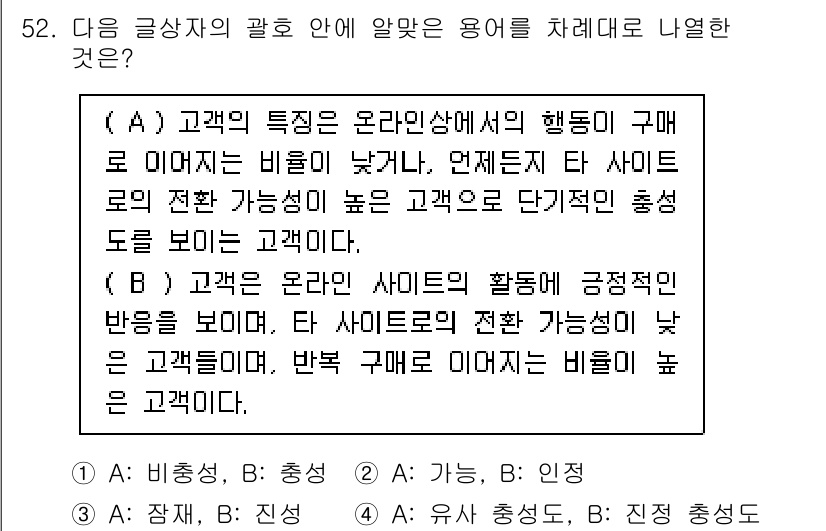 전자상거래관리사_1급 2021년 51번 - . 

A는 고객의 구매 행동과 관련이 있으며, 가격 비교와 접근성 때문... 에 관한 핵심 기출문제