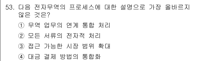 전자상거래관리사_1급 2021년 52번 - 전자상거래의 프로세스에서 "모든 서류의 전자적 처리"는 일반적으로 포함되... 에 관한 핵심 기출문제