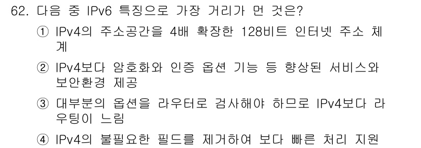 전자상거래관리사_1급 2021년 61번 - 정답 4번은 IPv6의 필요성에 대해 강조하고 있습니다. IPv4 시스템... 에 관한 핵심 기출문제