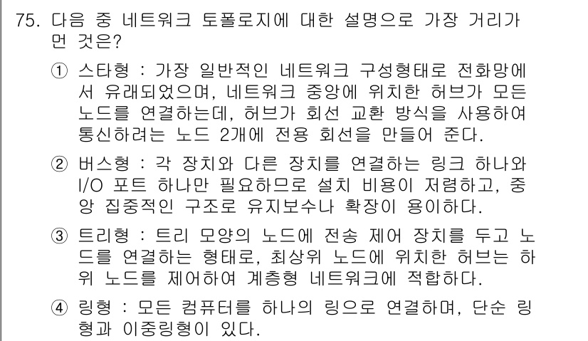 전자상거래관리사_1급 2021년 74번 - 모든 네트워크 노드가 서로 연결된 링 구조에서는 각 노드가 인접 노드와만... 에 관한 핵심 기출문제