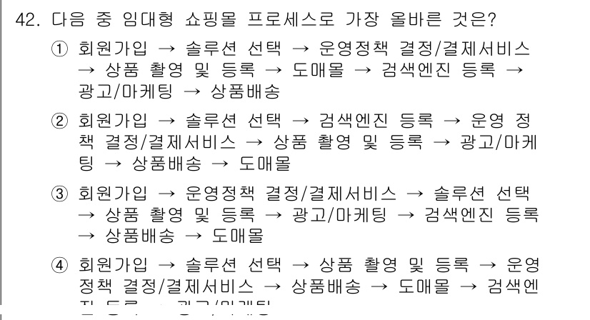 전자상거래관리사_1급 2023년 42번 - 정답 4번은 "운영정책 결정/결제 시스템"이 전자상거래 플랫폼에서 핵심적... 에 관한 핵심 기출문제