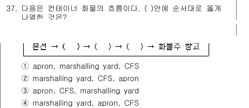 검량사 2015년 37번 - 컨테이너 하물의 흐름은 일반적으로 “apron → marshalling ... 에 관한 핵심 기출문제