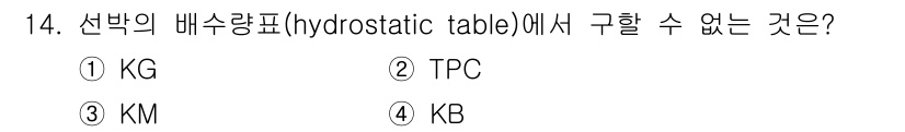 검량사 2018년 14번 - 정답은 1번 KG입니다. 선박의 배수량표에서는 선박의 배수량, 중량 및 ... 에 관한 핵심 기출문제