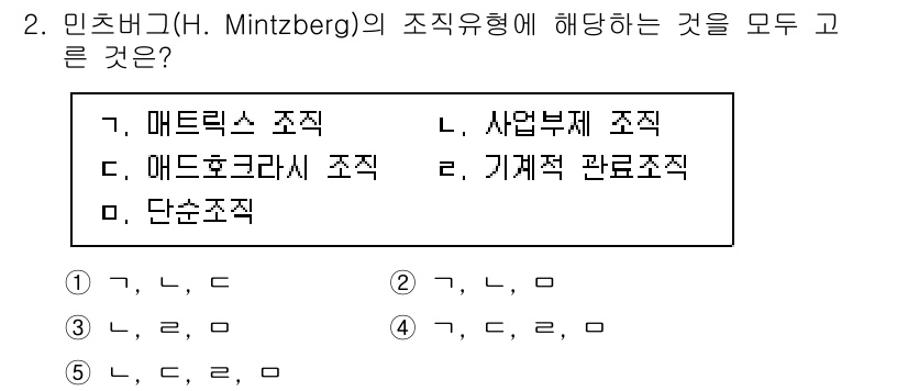 공인노무사_1차(경영학개론)(구) 2025년 2번 - 민츠버그의 조직형태에서 '단순조직'은 작은 규모의 기업이나 스타트업에서 ... 에 관한 핵심 기출문제