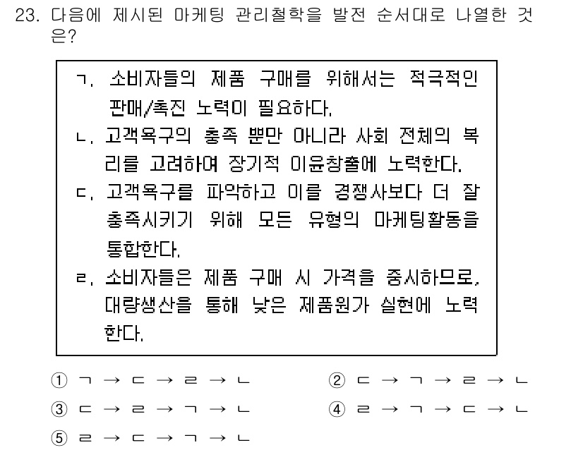 공인노무사_1차(경영학개론)(구) 2025년 23번 - . 소비자에게 제품 구매 시 가격을 중시하도록, 대량생산을 통해 낮은 제... 에 관한 핵심 기출문제