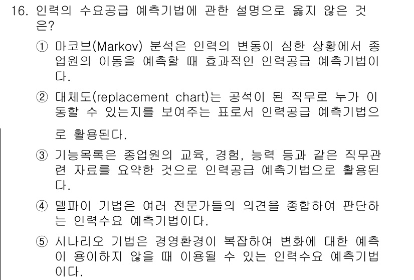 공인노무사_1차(경영학개론) 2025년 16번 - 해당 자격증의 핵심 개념을 묻는 객관식 문제