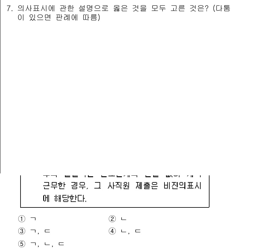 공인노무사_1차(민법) 2025년 7번 - 의사표시가 명확해야 하며, 표현된 의사가 상대방에게 잘 전달되어야 효과가... 에 관한 핵심 기출문제