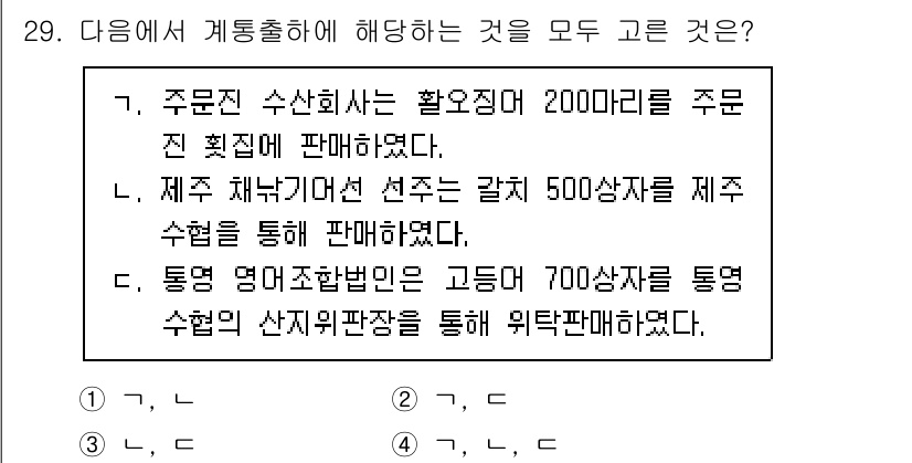 수산물품질관리사_1차 2025년 29번 - . 통영 염전법인은 고등급 700상자를 통영 수협의 산지위판장에서 판매하... 에 관한 핵심 기출문제