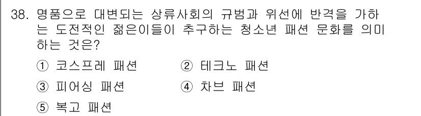 청소년상담사_3급(2교시) 2024년 38번 - 정답은 4번, 차브 패션입니다. 차브 패션은 사회의 규범에 반항하며 소속... 에 관한 핵심 기출문제