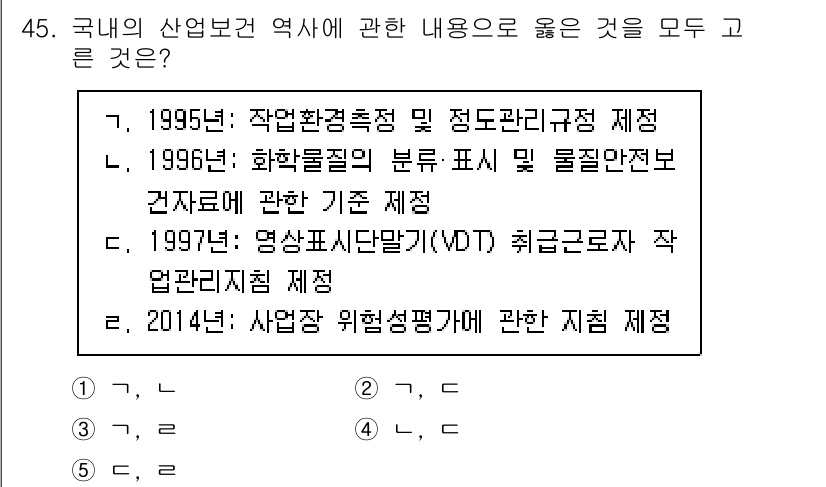 산업보건지도사 2025년 45번 - 해설: 2014년의 사업장 위험성 평가기준 제정은 산업보건 관리의 중요한... 에 관한 핵심 기출문제