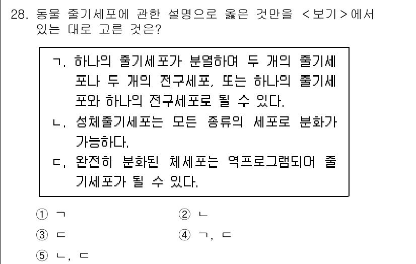 변리사_1차(3교시) 2025년 28번 - 동물 줄기세포는 특정 종류에 따라 두 개의 전구세포로 나뉘며, 이는 다양... 에 관한 핵심 기출문제