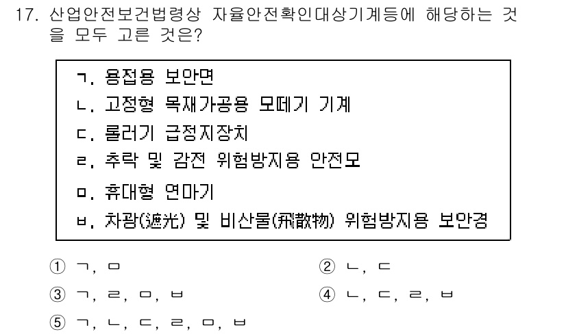 산업안전지도사 2024년 17번 - . 

산업안전보건법에 따르면, 자율안전확인대상 기계 및 기구는 사용 중... 에 관한 핵심 기출문제