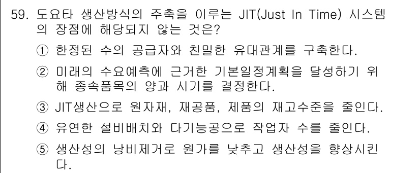 산업안전지도사 2024년 59번 - JIT 시스템의 주체는 생산의 효율성을 극대화하는 것에 초점을 맞추므로,... 에 관한 핵심 기출문제