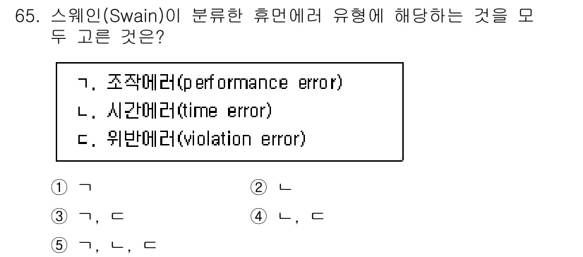 산업안전지도사 2024년 65번 - 정답은 2. 시간매러(time error)입니다. 스웨인(Swain)의 ... 에 관한 핵심 기출문제