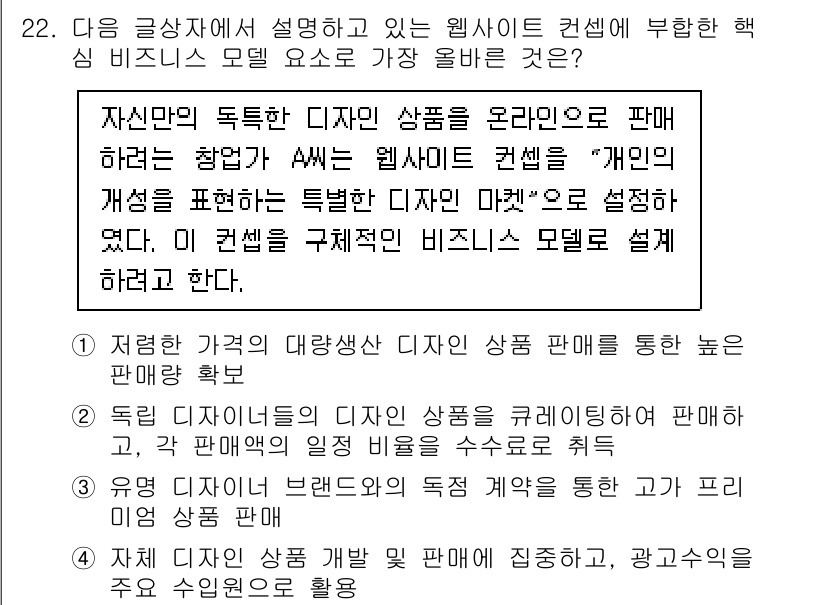전자상거래관리사_1급 2025년 22번 - 이는 온라인 상에서 독창적인 상품이나 서비스를 판매하는 웹 사이트가 개인... 에 관한 핵심 기출문제