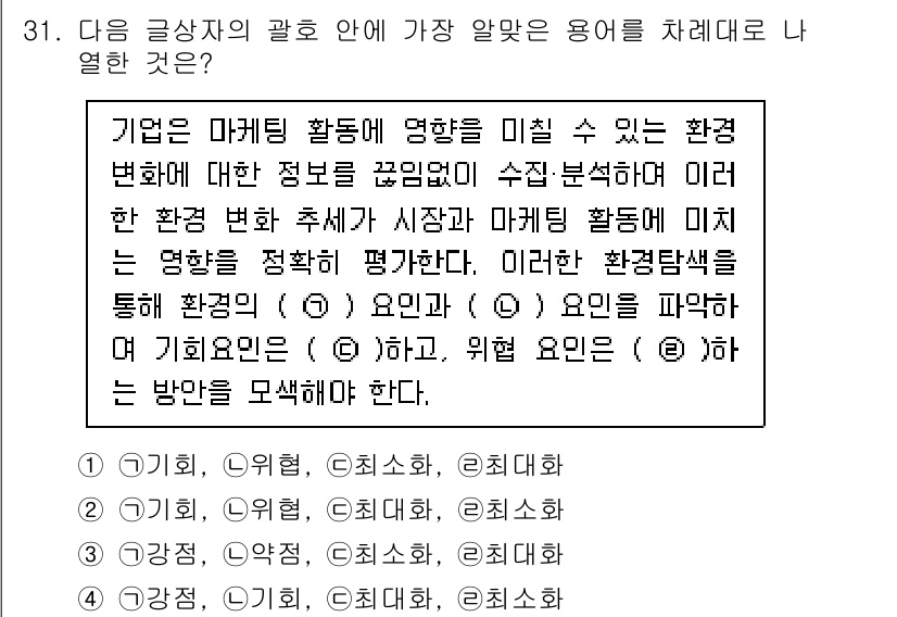 전자상거래관리사_1급 2025년 31번 - 환경 변화에 따라 마케팅 활동의 영향을 분석하고, 이를 바탕으로 새로운 ... 에 관한 핵심 기출문제