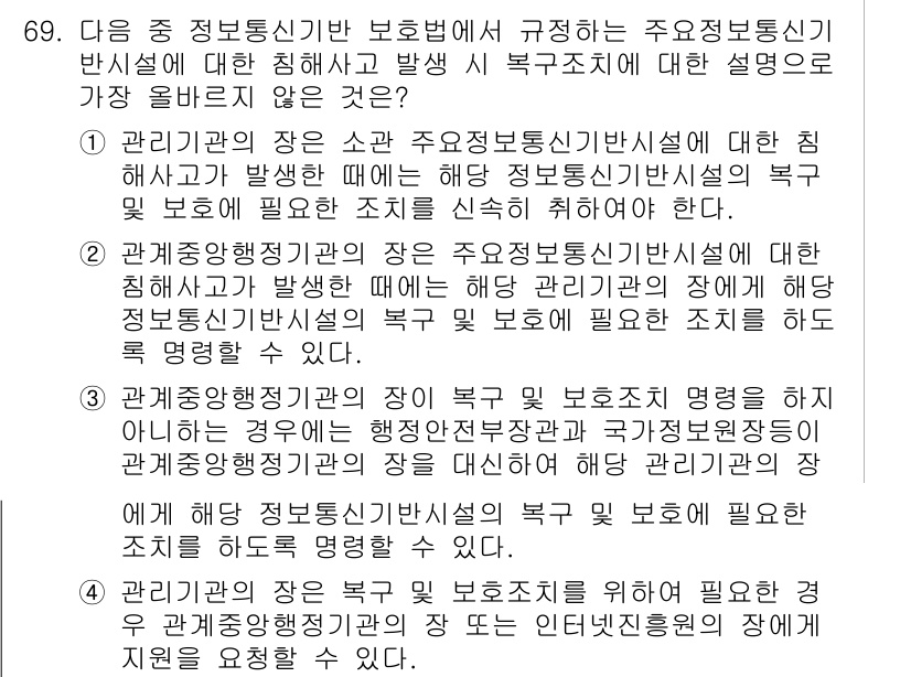 전자상거래관리사_2급 2025년 69번 - 정보통신망의 관리주체가 명시되어 있는 제도는 명확한 책임 소재를 규명하며... 에 관한 핵심 기출문제