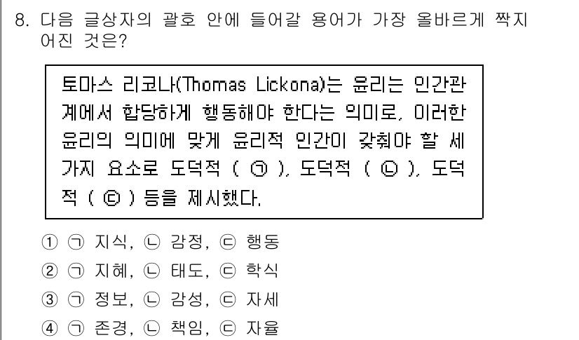 전자상거래운용사 2025년 8번 - . 

정당한 행동의 정의에 대한 논의에서 "지혜"는 도덕적으로 옳은 결... 에 관한 핵심 기출문제