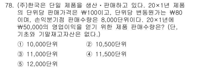 주택관리사보_1차 2025년 78번 - 주어진 조건에서 총 매출액은 제품 가격과 판매량을 곱해 계산할 수 있습니... 에 관한 핵심 기출문제