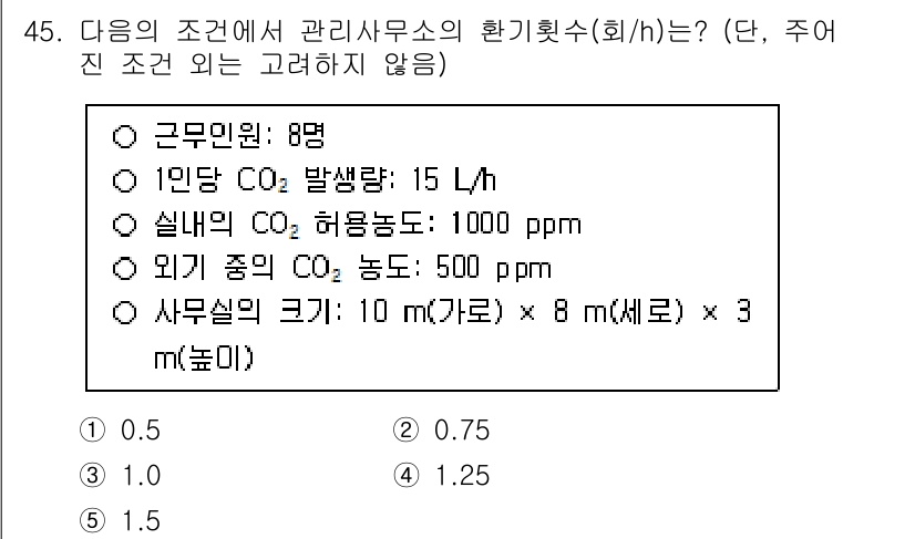 주택관리사보_2차 2023년 45번 - 주어진 조건에서 근무 인원이 8명이고, 1인당 CO₂ 발생량이 15 L/... 에 관한 핵심 기출문제