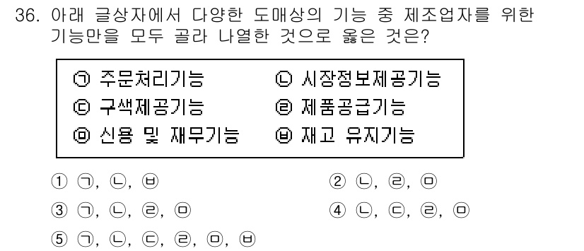 유통관리사_1급 2025년 36번 - . 

주문처리기능은 고객의 주문을 효율적으로 관리하는 데 필수적이며, ... 에 관한 핵심 기출문제