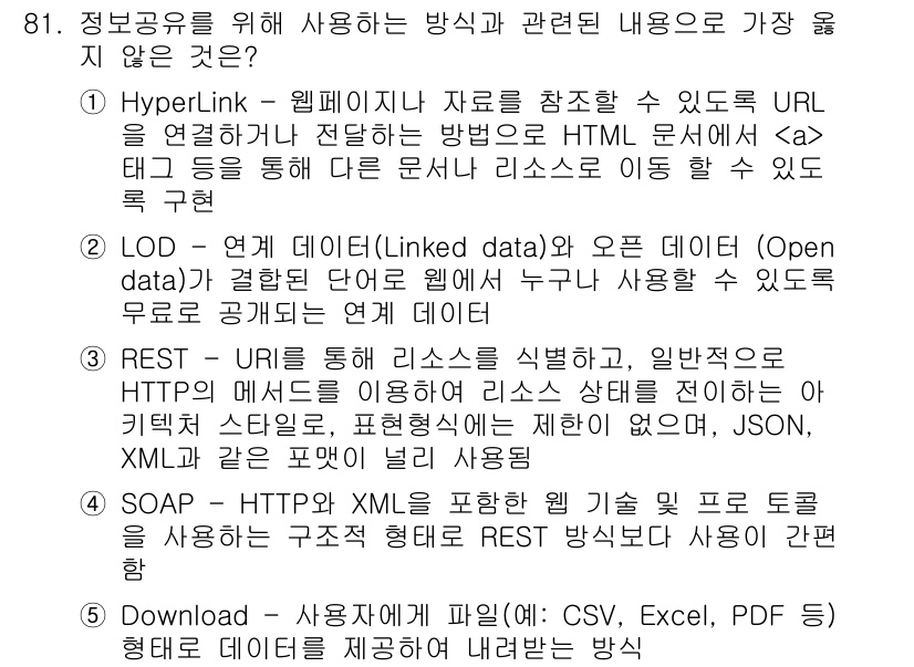 유통관리사_1급 2025년 81번 - . REST는 주로 데이터 리소스를 식별하고, 해당 데이터에 대한 상태를... 에 관한 핵심 기출문제