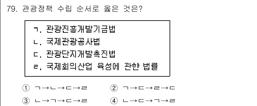 관광통역안내사 2025년 79번 - . 관광단체발전지침법  
해설: 관광단체발전지침법은 관광산업의 발전을 위... 에 관한 핵심 기출문제