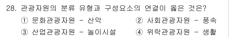 관광통역안내사_1교시(구) 2025년 28번 - 사회관광자원은 지역사회의 복지와 관련이 있으며, 이는 자연 환경과 주민의... 에 관한 핵심 기출문제
