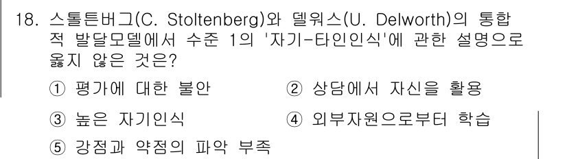 청소년상담사_1급(1교시)(구) 2025년 18번 - 스토튼버그와 델워스의 이론에서 '상담시 자신을 활용'은 개인의 자아 이해... 에 관한 핵심 기출문제