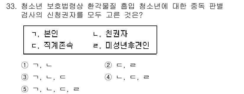 청소년상담사_1급(1교시)(구) 2025년 33번 - 청소년 보호법에 따라 청소년이 환경물질로 인해 피해를 받을 경우 보호받을... 에 관한 핵심 기출문제