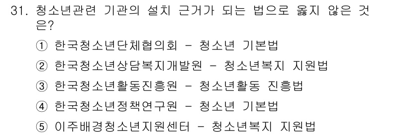 청소년상담사_1급(1교시) 2025년 31번 - '한국청소년정책연구원'은 청소년 정책 연구를 주로 하는 기관으로, 청소년... 에 관한 핵심 기출문제