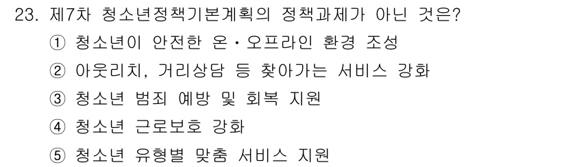 청소년상담사_1급(2교시)(구) 2025년 23번 - 청소년정책기본계획은 청소년의 안전과 복지를 위한 정책 방향을 제시합니다.... 에 관한 핵심 기출문제