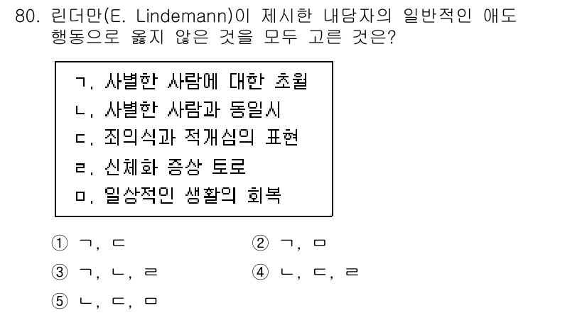 청소년상담사_1급(2교시)(구) 2025년 80번 - E. Lindemann은 PTSD와 관련하여 내담자의 감정을 이해하고 수... 에 관한 핵심 기출문제