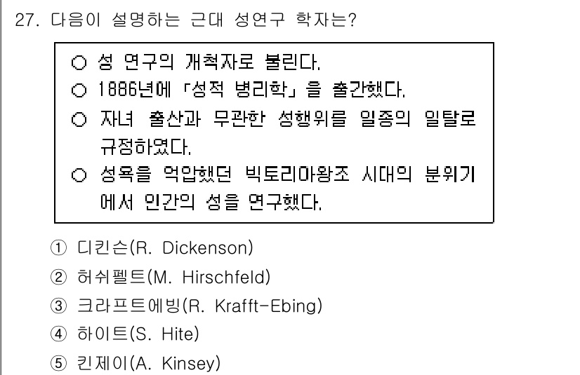 청소년상담사_1급(2교시) 2025년 27번 - 크라프트-에빙(R. Krafft-Ebing)은 성에 관한 연구에서 성적 ... 에 관한 핵심 기출문제