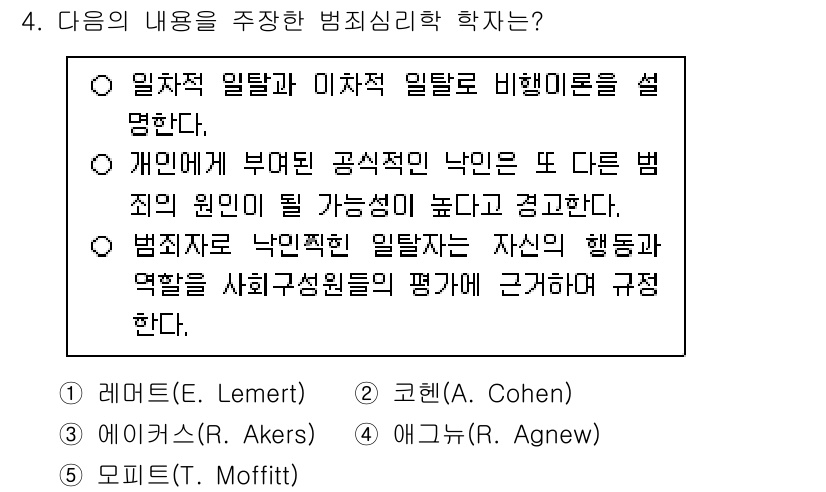 청소년상담사_1급(2교시) 2025년 4번 - 이 문제는 범죄심리학에서 범죄자의 심리와 행동 양식을 이해하는 데 중점을... 에 관한 핵심 기출문제