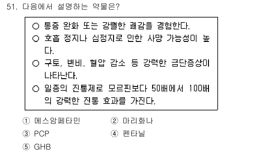 청소년상담사_1급(2교시) 2025년 51번 - 일급 진통제는 높은 진통 효과를 제공하며, 중추신경계에 작용하여 통증을 ... 에 관한 핵심 기출문제