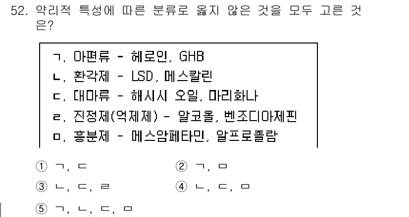 청소년상담사_1급(2교시) 2025년 52번 - 환각제인 LSD와 메스칼린은 주로 환각과 변형된 인식을 유발하는 약물로 ... 에 관한 핵심 기출문제