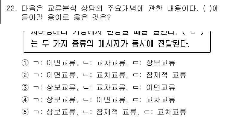 청소년상담사_2급(1교시)(구) 2025년 22번 - 이유: 이 문항은 교사와 학생 간의 소통에 초점을 맞추고 있으며, 이면교... 에 관한 핵심 기출문제