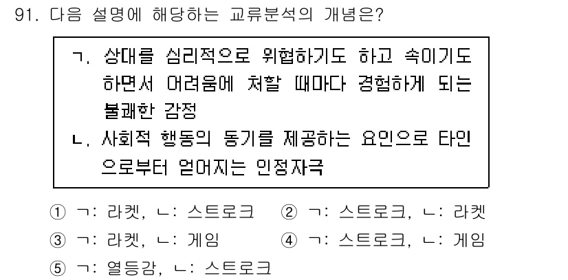 청소년상담사_3급(1교시)(구) 2025년 91번 - 교류 분석 이론에서 내담자의 심리적 상태와 상호작용의 방식을 이해하는 것... 에 관한 핵심 기출문제