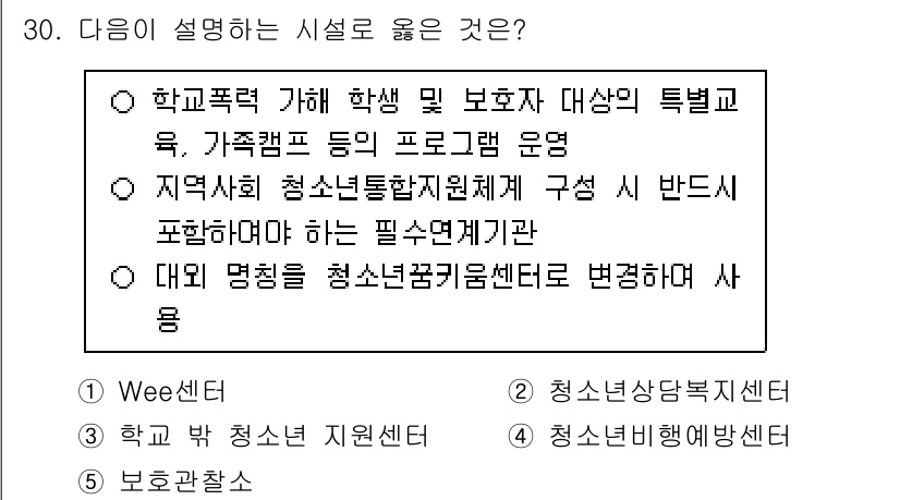 청소년상담사_3급(2교시) 2025년 30번 - 청소년기본법 제정에 따라 청소년 통합지원체계가 구축되었으며, 이를 통해 ... 에 관한 핵심 기출문제