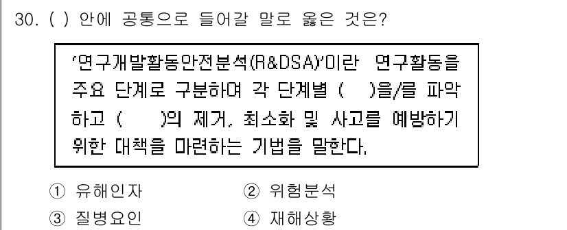 연구실안전관리사 2024년 30번 - '재해 예방'은 연구개발 활동에서 안전사고를 예방하기 위한 필수적인 개념... 에 관한 핵심 기출문제