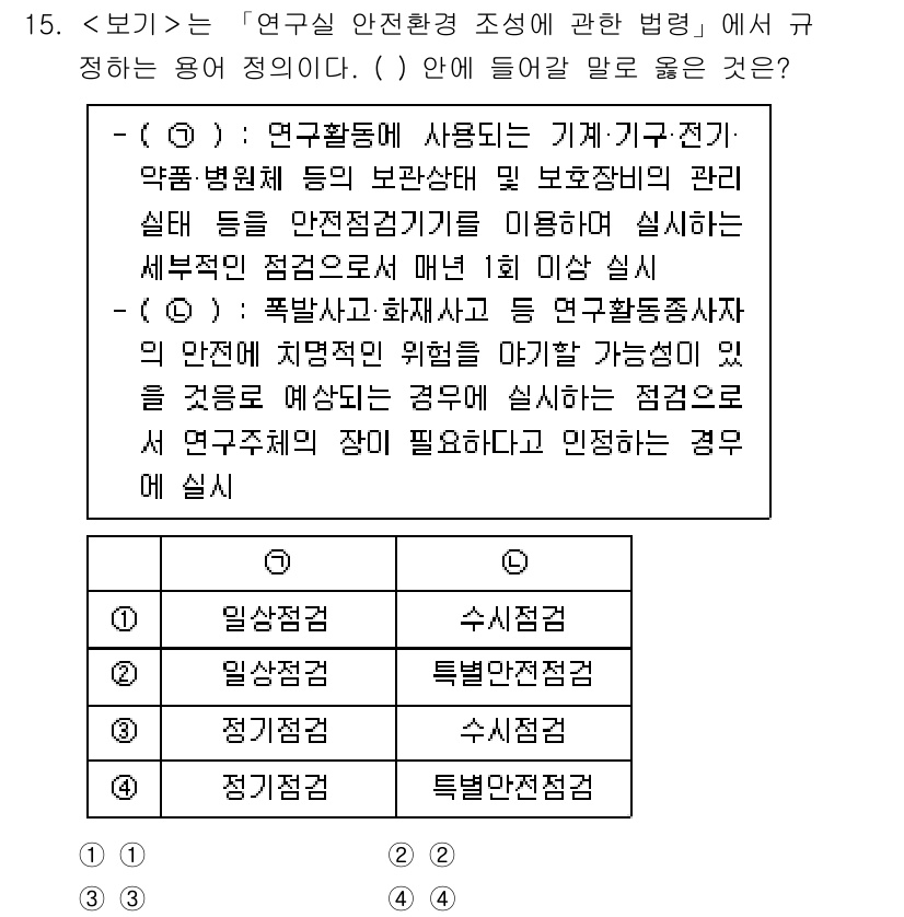 연구실안전관리사 2025년 15번 - . 연구실 안전관리 조정에 관한 법령에서는 연구활동 중 발생할 수 있는 ... 에 관한 핵심 기출문제