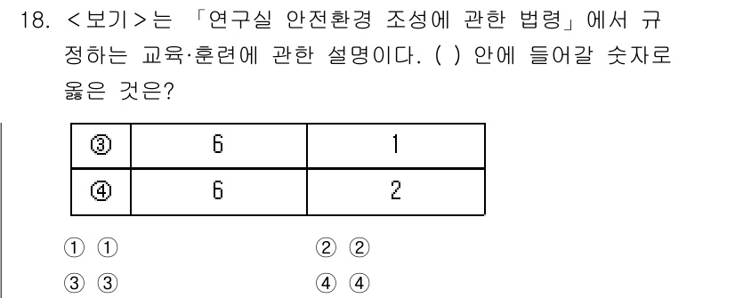연구실안전관리사 2025년 18번 - '연구실 안전환경 조성에 관한 법령'에서는 연구실의 안전 교육 및 훈련을... 에 관한 핵심 기출문제