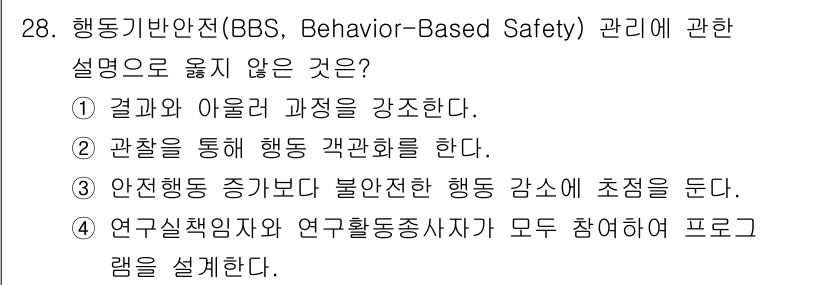 연구실안전관리사 2025년 28번 - . 

연구실 안전관리에서 연구실 직원과 연구활동 종사자 모두의 프로그램... 에 관한 핵심 기출문제