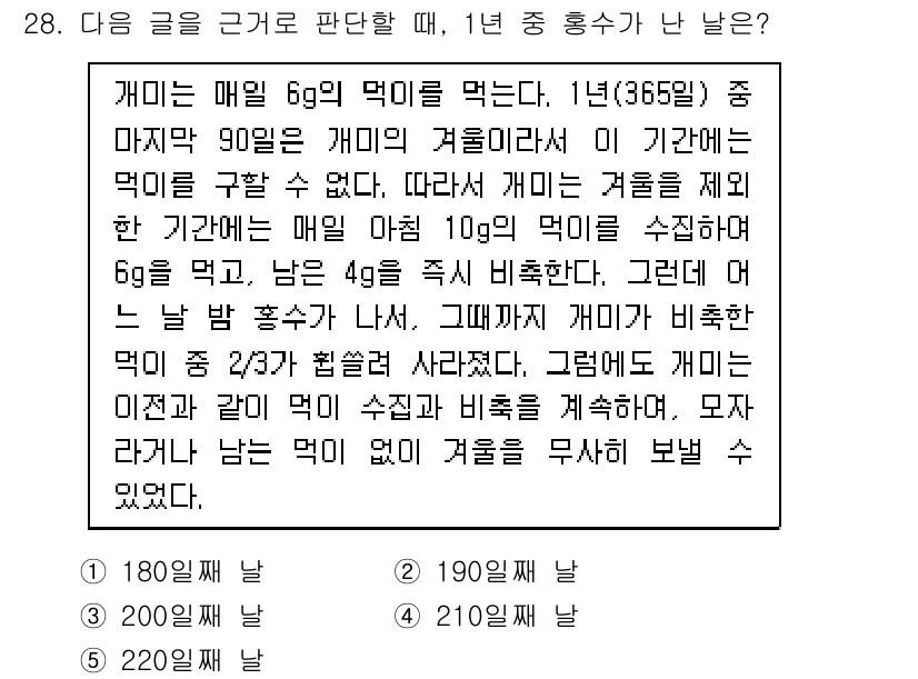 PSAT_상황판단 2025년 28번 - 선택한 경우 1년 동안 먹는 총량은 365일 × 6g으로, 1,095g이... 에 관한 핵심 기출문제
