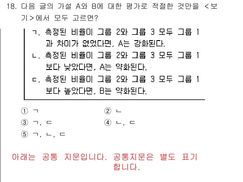 PSAT_언어논리 2025년 18번 - 정답 2의 이유는 두 번째 그룹의 속정된 비율과 차이가 명확히 나타나기 ... 에 관한 핵심 기출문제