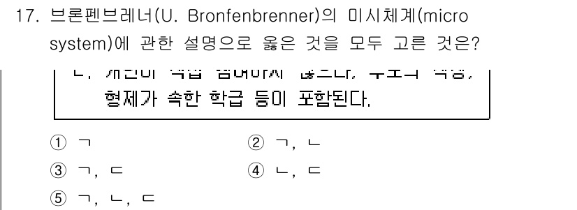 사회복지사_1급(1교시)(구) 2025년 17번 - 브론펜브레너의 미시체계는 개인이 직접 경험하고 상호작용하는 환경을 의미합... 에 관한 핵심 기출문제