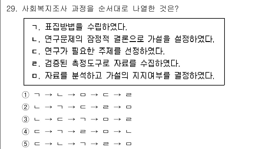 사회복지사_1급(1교시)(구) 2025년 29번 - 사회복지사 과정에서 연구주제 선정은 문제 해결을 위한 첫 단계로, 연구의... 에 관한 핵심 기출문제
