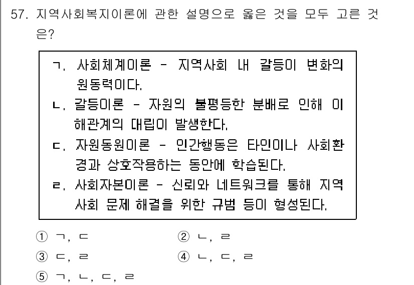 사회복지사_1급(2교시) 2025년 57번 - 사회체계이론은 지역사회 내 다양한 요소의 상호작용을 강조하며, 이를 통해... 에 관한 핵심 기출문제